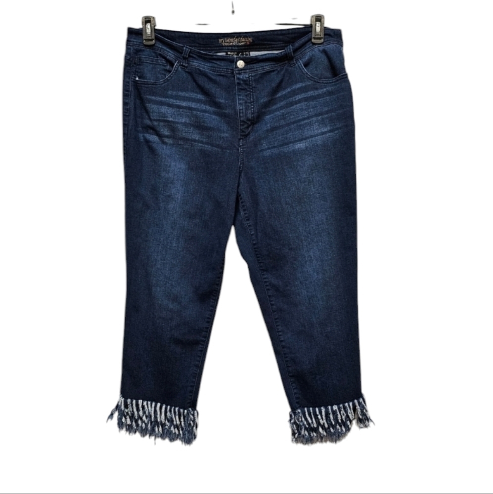 Women With Control My Wonder Denim Fringe Hem Blue Jeans Size 20WP